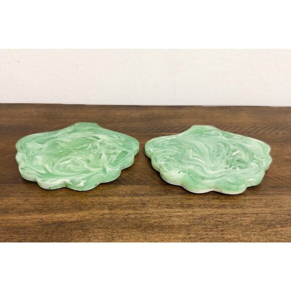NWT: Anthropologie - Pair of  Pernille Rosenkilde, Green Scalloped Coasters - Picture 3 of 8